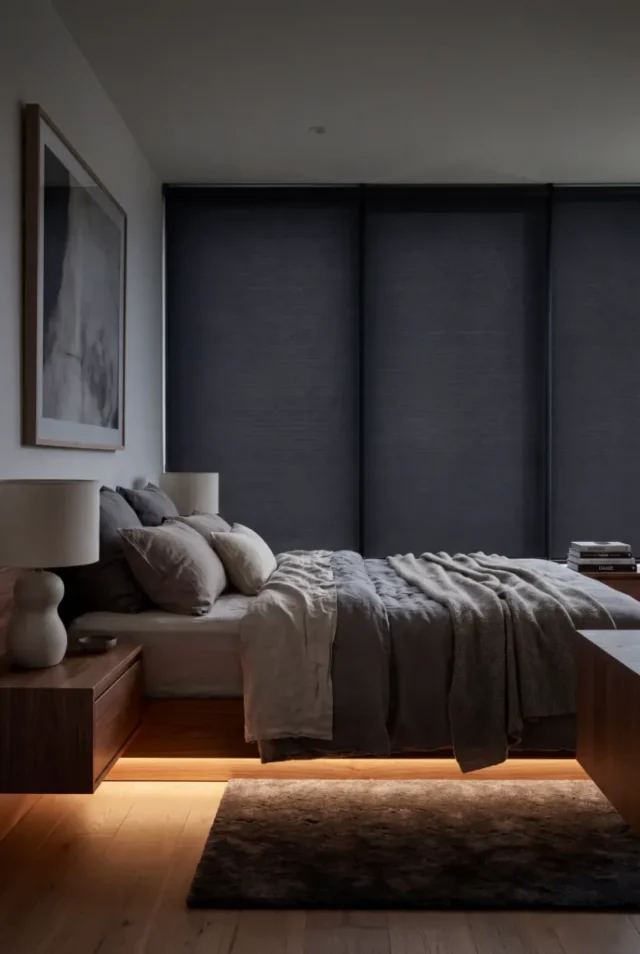 Dark blockout blinds in a bedroom