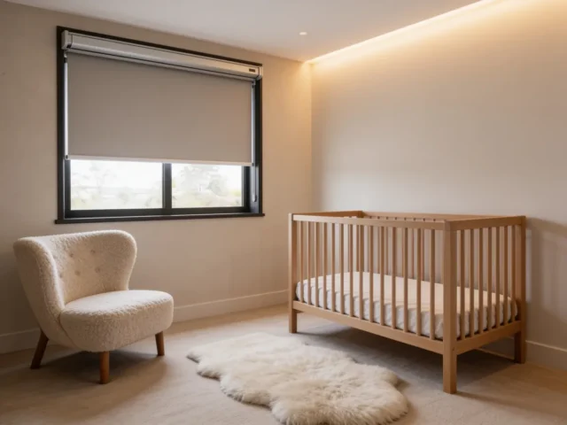 Blockout blind partly lowered in a nursery