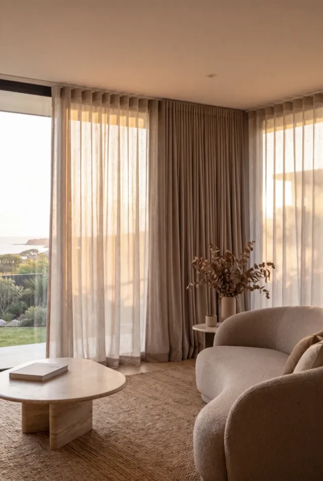 Sheer curtains and drapes in a living room